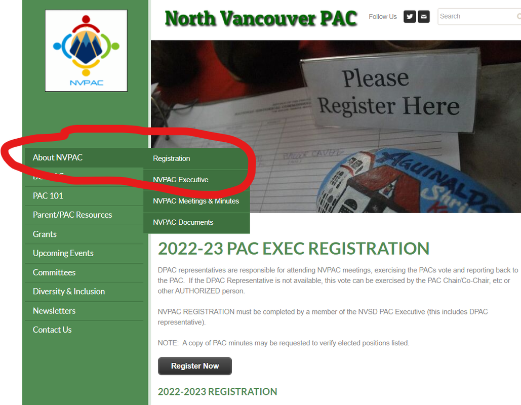 screen shot of the 2022-23 PAC Exec Registration page